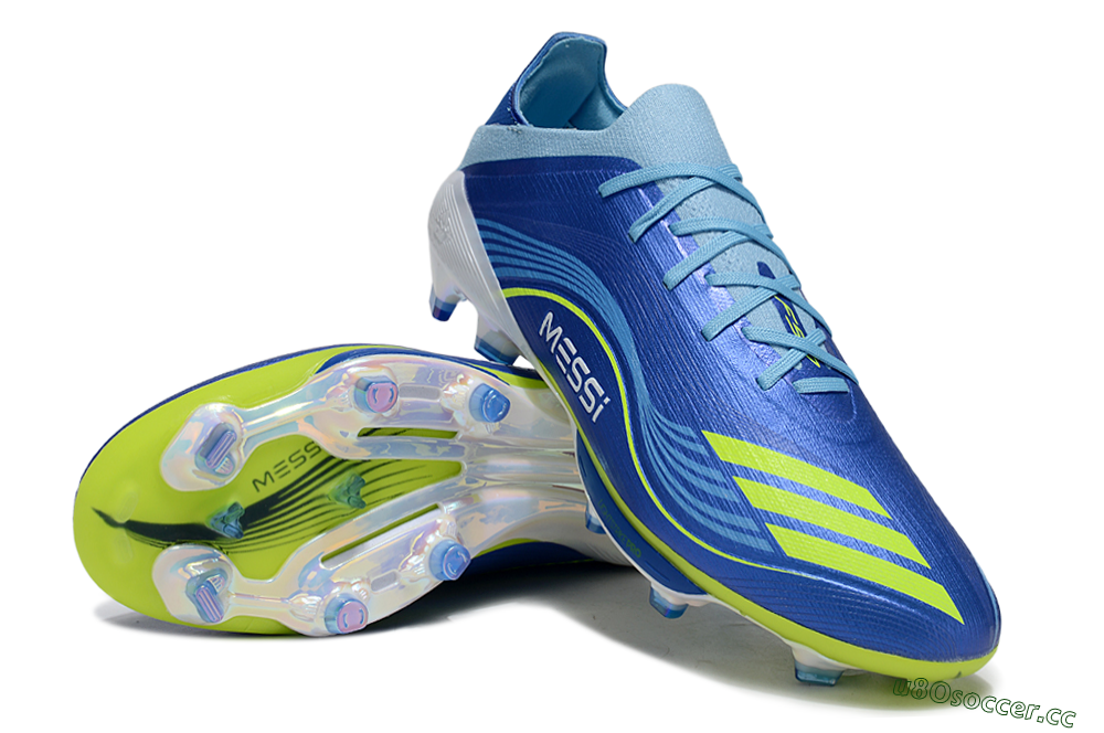 Men's Messi x Adidas F50 Elite FG Firm Ground Low-Tops Football Boots - Blue/Yellow/White 3