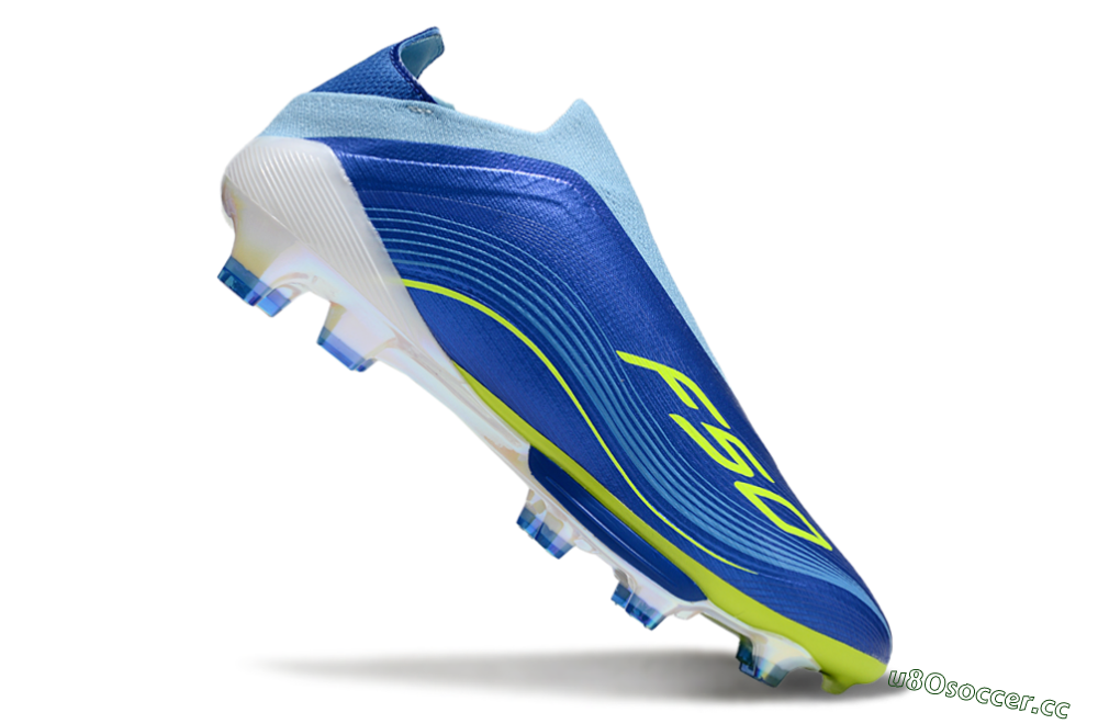 Men's Messi x Adidas F50 Elite Laceless FG Firm Ground Low-Tops Football Boots - Blue/Yellow/White 4