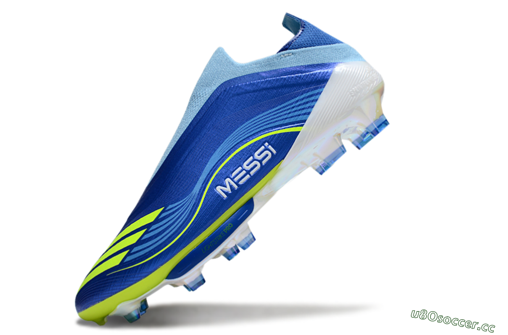 Men's Messi x Adidas F50 Elite Laceless FG Firm Ground Low-Tops Football Boots - Blue/Yellow/White 5
