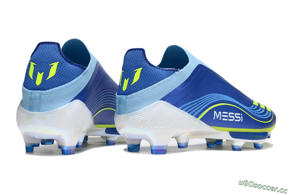 Men's Messi x Adidas F50 Elite Laceless FG Firm Ground Low-Tops Football Boots - Blue/Yellow/White 6