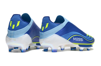 Men's Messi x Adidas F50 Elite Laceless FG Firm Ground Low-Tops Football Boots - Blue/Yellow/White
