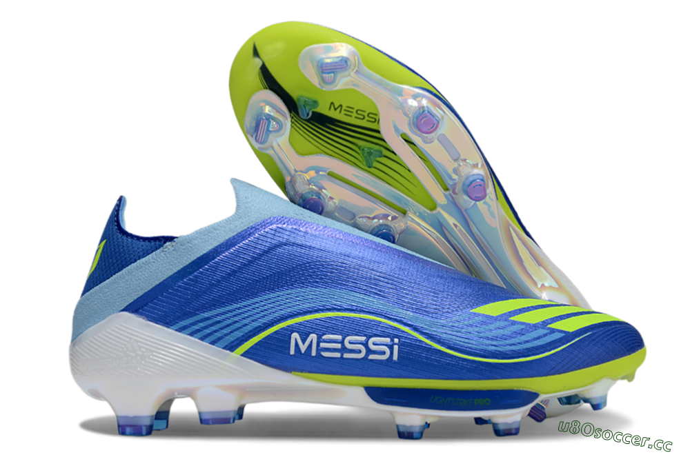 Men's Messi x Adidas F50 Elite Laceless FG Firm Ground Low-Tops Football Boots - Blue/Yellow/White 2