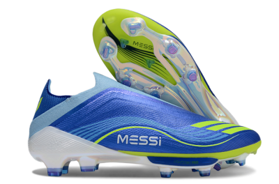 Men's Messi x Adidas F50 Elite Laceless FG Firm Ground Low-Tops Football Boots - Blue/Yellow/White
