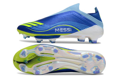 Men's Messi x Adidas F50 Elite Laceless FG Firm Ground Low-Tops Football Boots - Blue/Yellow/White
