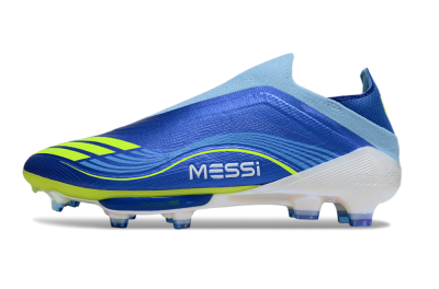 Men's Messi x Adidas F50 Elite Laceless FG Firm Ground Low-Tops Football Boots - Blue/Yellow/White