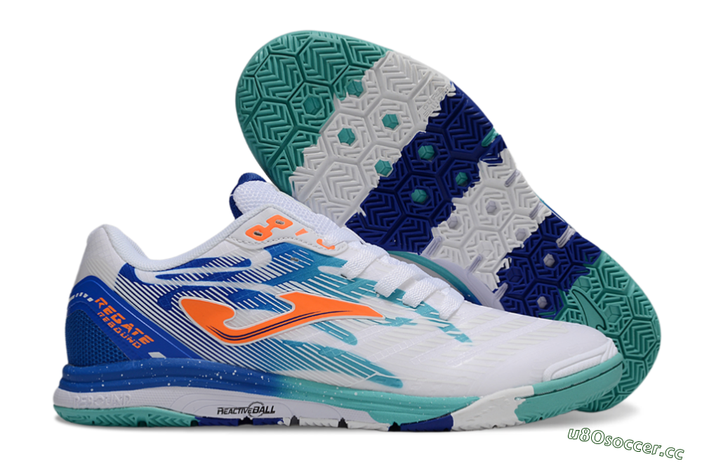 Men's Joma Top Flex IC Indoor & Futsal Low-Tops Football Shoes - White/Blue/Orange 2