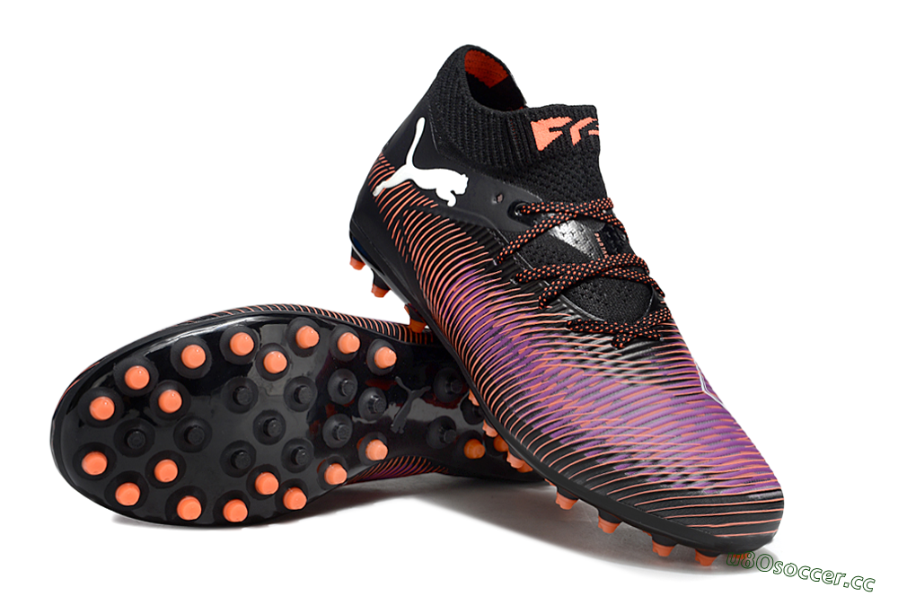 Men's Puma Future 8 Ultimate MG Multi Ground Low-Tops Football Boots - Black/Purple/Orange 3