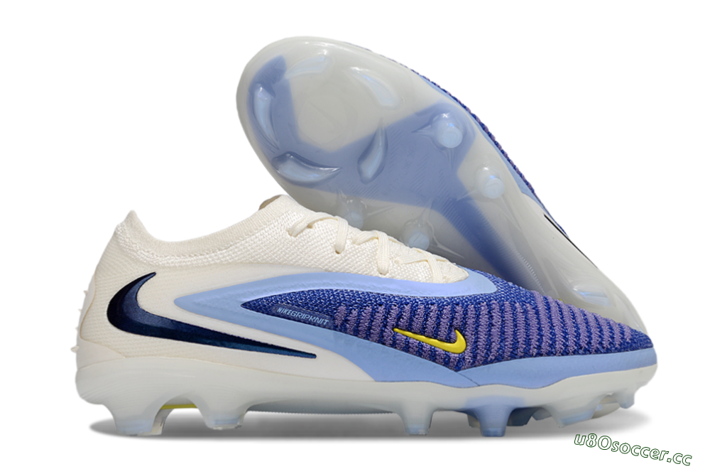 Men's Nike Phantom 6 Elite Low FG Firm Ground Low-Tops Football Boots - Blue/White/Yellow 2