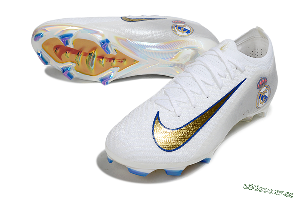 Men's Nike Air Zoom Mercurial Vapor 16 Elite FG Firm Ground Low-Tops Football Boots - White/Gold/Blue 3