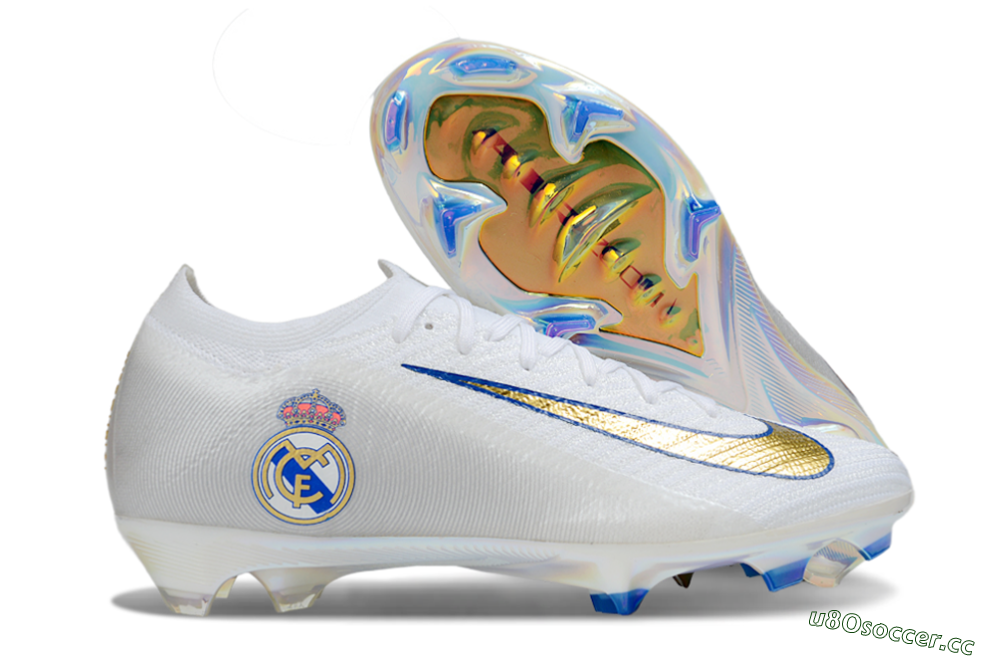 Men's Nike Air Zoom Mercurial Vapor 16 Elite FG Firm Ground Low-Tops Football Boots - White/Gold/Blue 2