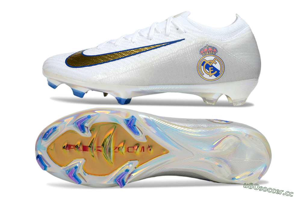 Men's Nike Air Zoom Mercurial Vapor 16 Elite FG Firm Ground Low-Tops Football Boots - White/Gold/Blue 1