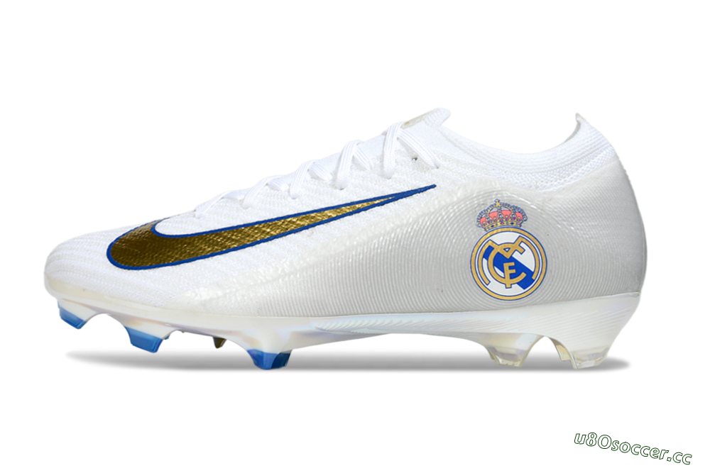 Men's Nike Air Zoom Mercurial Vapor 16 Elite FG Firm Ground Low-Tops Football Boots - White/Gold/Blue 0