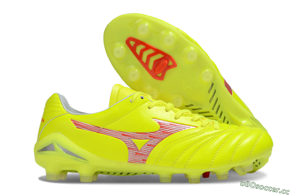 Men's Mizuno Morelia Neo 4 FG Firm Ground Low-Tops Football Boots - Yellow/Red/White 2