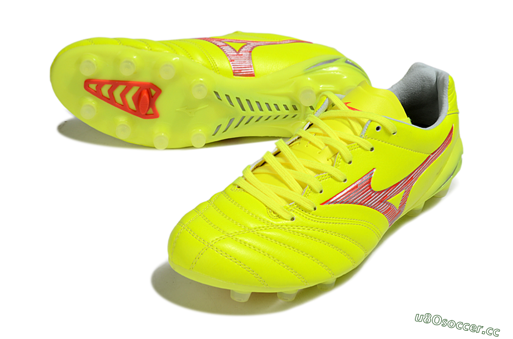 Men's Mizuno Morelia Neo 4 FG Firm Ground Low-Tops Football Boots - Yellow/Red/White 3
