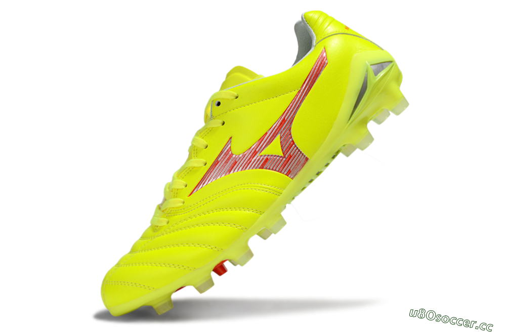 Men's Mizuno Morelia Neo 4 FG Firm Ground Low-Tops Football Boots - Yellow/Red/White 5