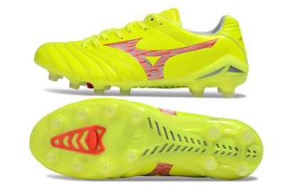 Men's Mizuno Morelia Neo 4 FG Firm Ground Low-Tops Football Boots - Yellow/Red/White