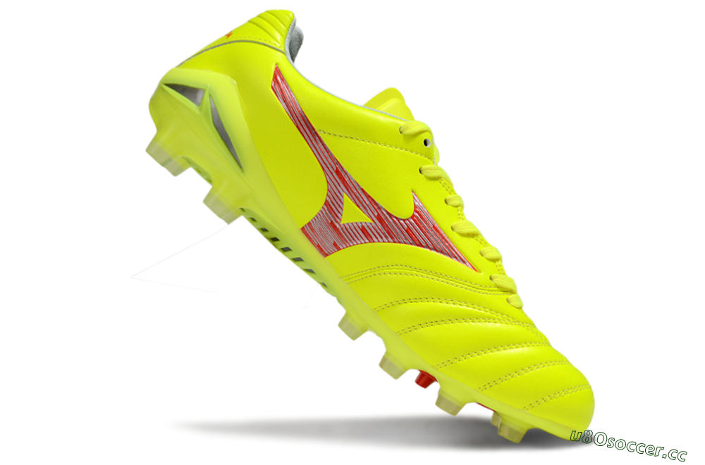 Men's Mizuno Morelia Neo 4 FG Firm Ground Low-Tops Football Boots - Yellow/Red/White 4