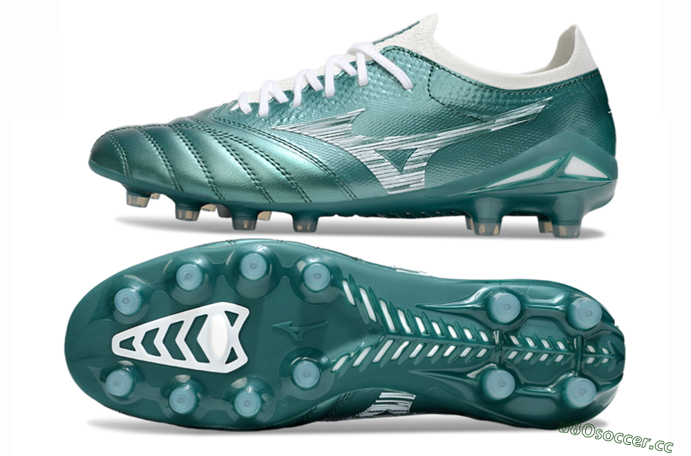 Men's Mizuno Morelia Neo 4 FG Firm Ground Low-Tops Football Boots - Jade/White 1