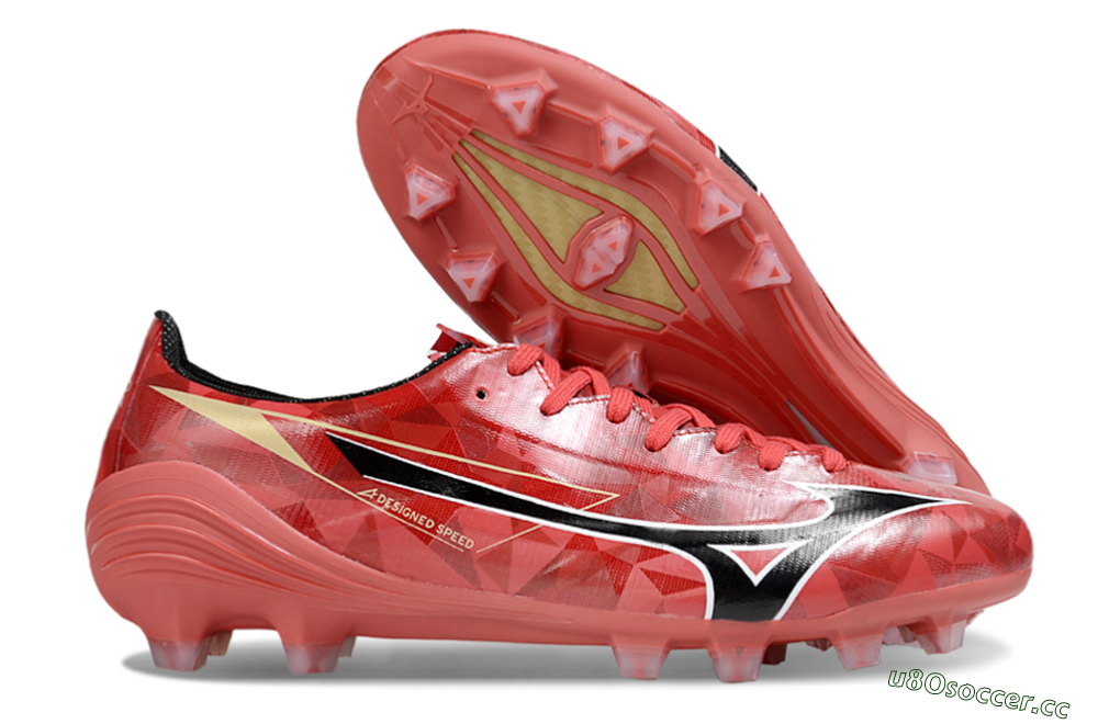 Men's Mizuno Morelia Alpha Beta FG Firm Ground Low-Tops Football Boots - Red/Black/White 2