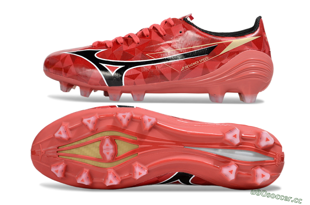 Men's Mizuno Morelia Alpha Beta FG Firm Ground Low-Tops Football Boots - Red/Black/White 1