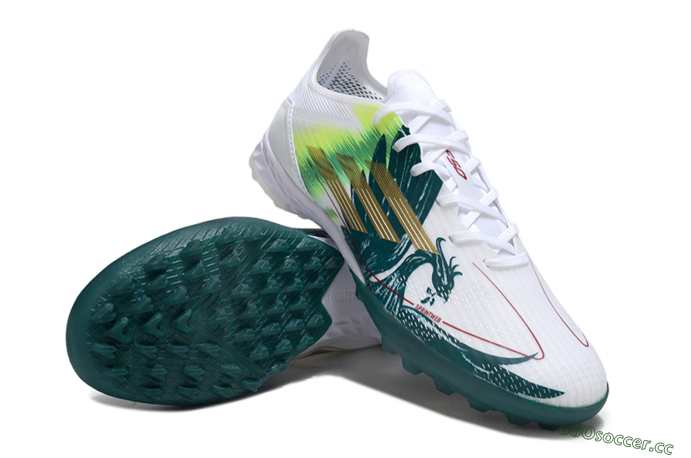 Men's Adidas F50 Pro TF Artificial Turf Low-Tops Football Shoes - White/Green/Yellow 3