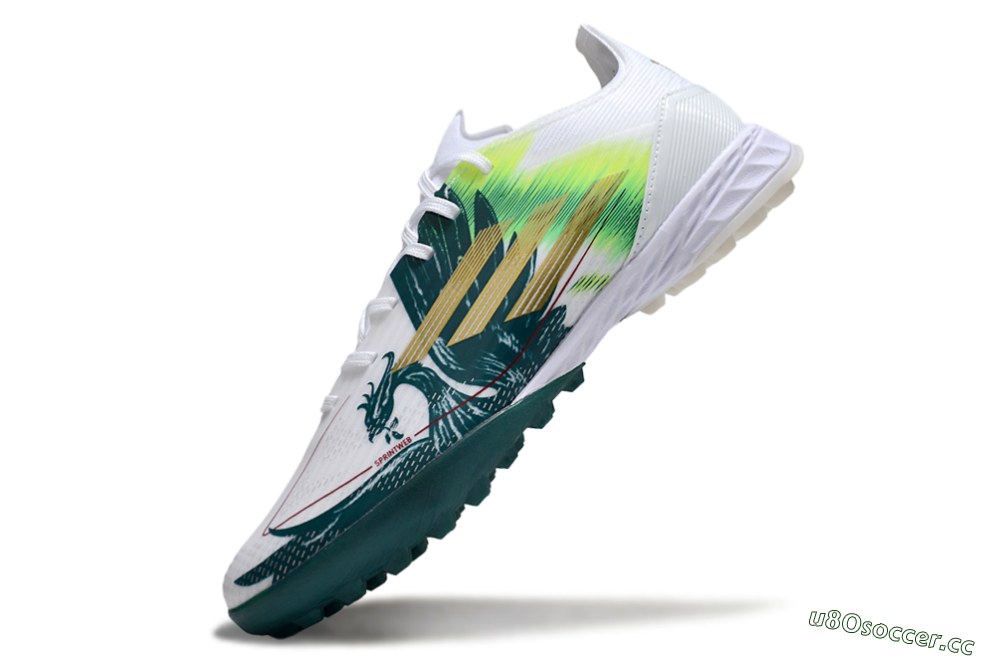 Men's Adidas F50 Pro TF Artificial Turf Low-Tops Football Shoes - White/Green/Yellow 5