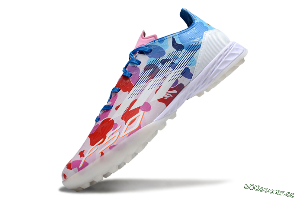 Men's Adidas F50 Pro TF Artificial Turf Low-Tops Football Shoes - White/Red/Pink/Blue 5