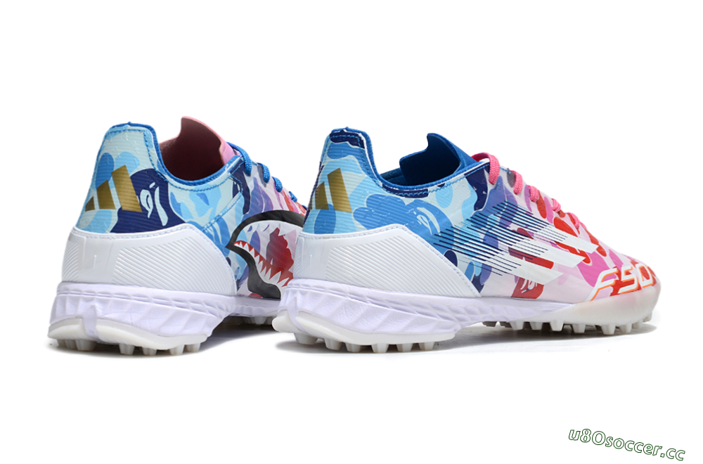 Men's Adidas F50 Pro TF Artificial Turf Low-Tops Football Shoes - White/Red/Pink/Blue 6