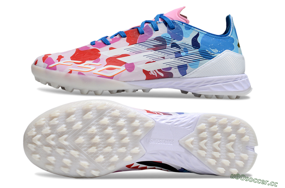 Men's Adidas F50 Pro TF Artificial Turf Low-Tops Football Shoes - White/Red/Pink/Blue 1