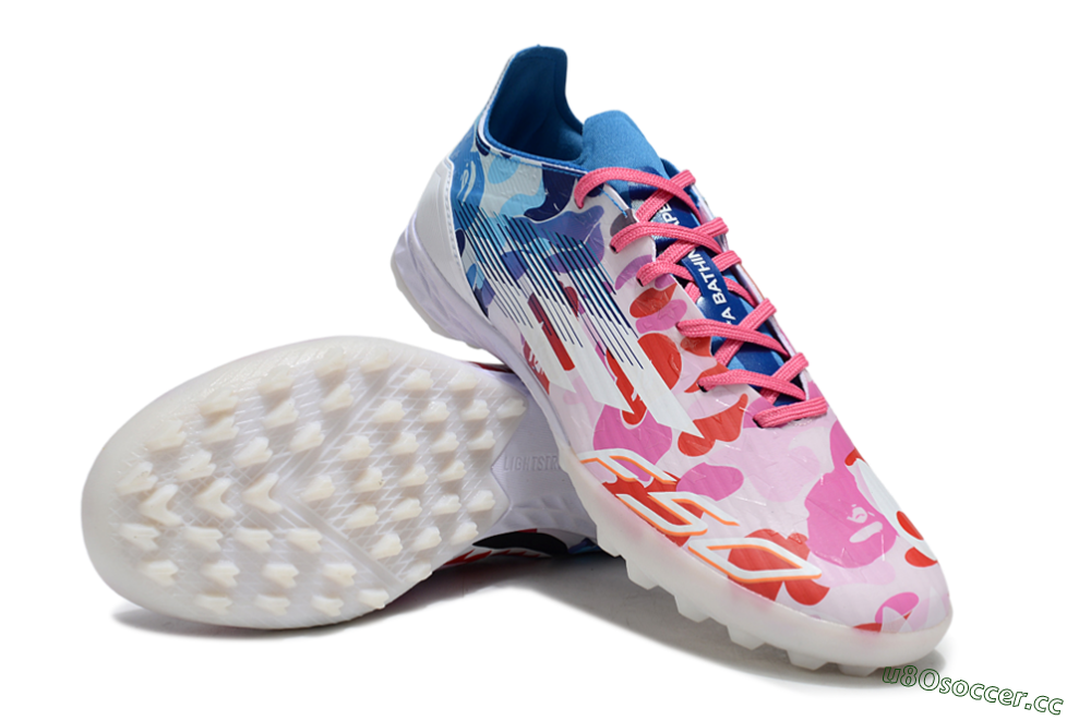 Men's Adidas F50 Pro TF Artificial Turf Low-Tops Football Shoes - White/Red/Pink/Blue 3