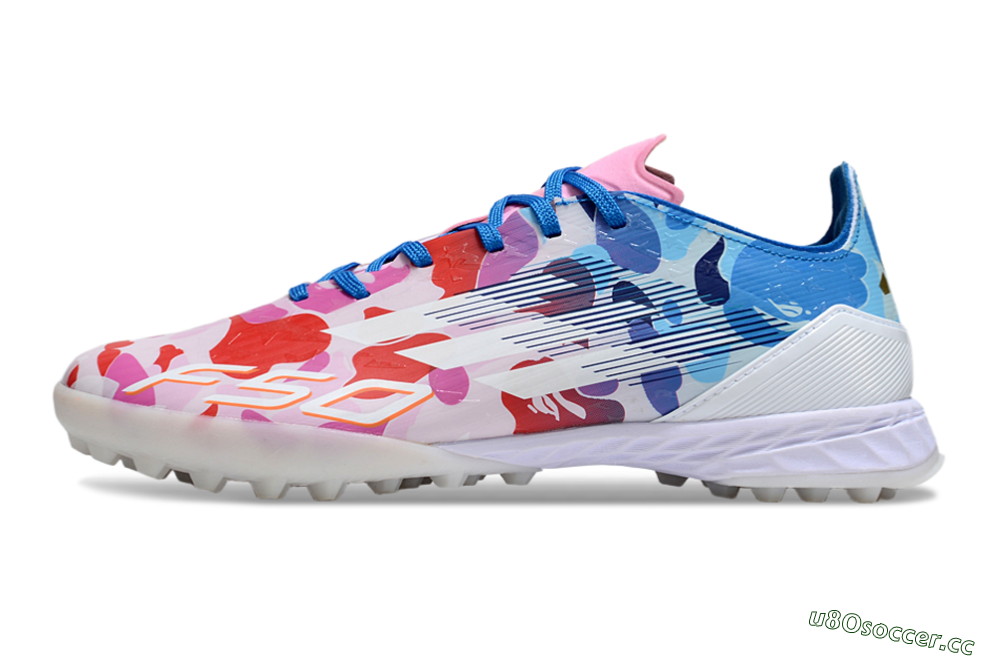 Men's Adidas F50 Pro TF Artificial Turf Low-Tops Football Shoes - White/Red/Pink/Blue 0