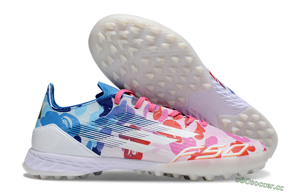 Men's Adidas F50 Pro TF Artificial Turf Low-Tops Football Shoes - White/Red/Pink/Blue 2