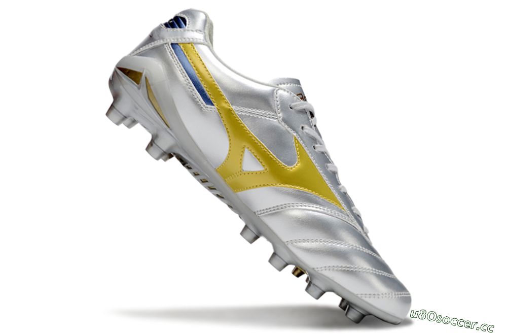 Men's Mizuno Morelia Neo 4 FG Firm Ground Low-Tops Football Boots - Silver/Gold/Blue 4