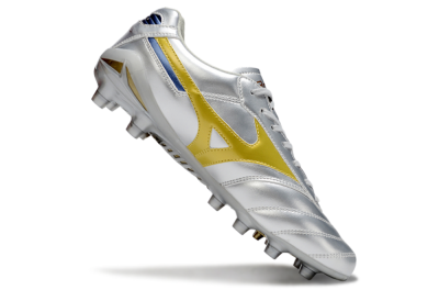 Men's Mizuno Morelia Neo 4 FG Firm Ground Low-Tops Football Boots - Silver/Gold/Blue