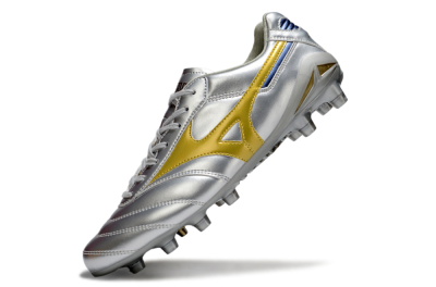 Men's Mizuno Morelia Neo 4 FG Firm Ground Low-Tops Football Boots - Silver/Gold/Blue
