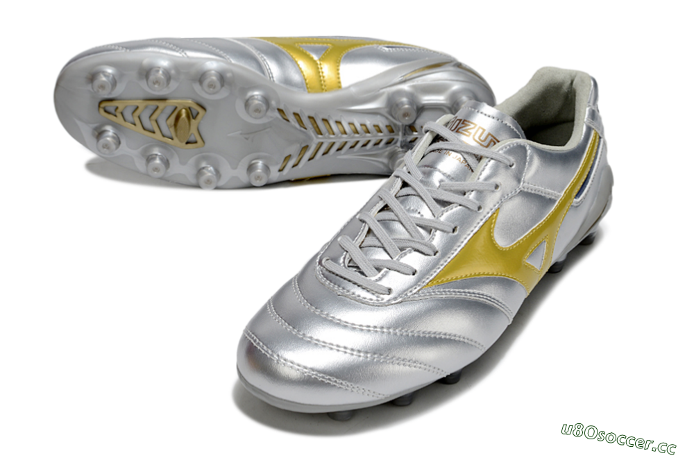Men's Mizuno Morelia Neo 4 FG Firm Ground Low-Tops Football Boots - Silver/Gold/Blue 3