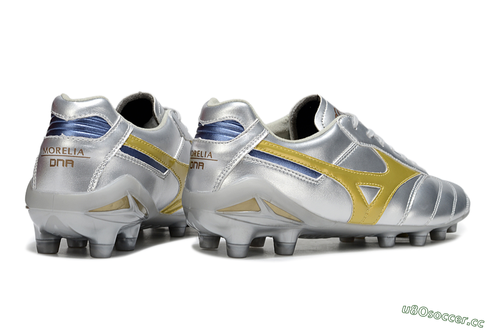 Men's Mizuno Morelia Neo 4 FG Firm Ground Low-Tops Football Boots - Silver/Gold/Blue 6