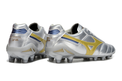 Men's Mizuno Morelia Neo 4 FG Firm Ground Low-Tops Football Boots - Silver/Gold/Blue