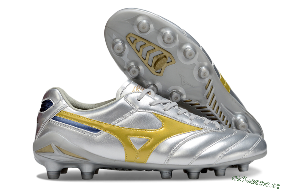 Men's Mizuno Morelia Neo 4 FG Firm Ground Low-Tops Football Boots - Silver/Gold/Blue 2