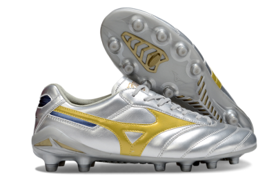 Men's Mizuno Morelia Neo 4 FG Firm Ground Low-Tops Football Boots - Silver/Gold/Blue