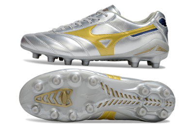 Men's Mizuno Morelia Neo 4 FG Firm Ground Low-Tops Football Boots - Silver/Gold/Blue