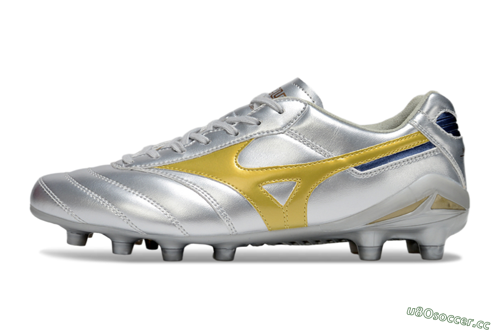 Men's Mizuno Morelia Neo 4 FG Firm Ground Low-Tops Football Boots - Silver/Gold/Blue 0