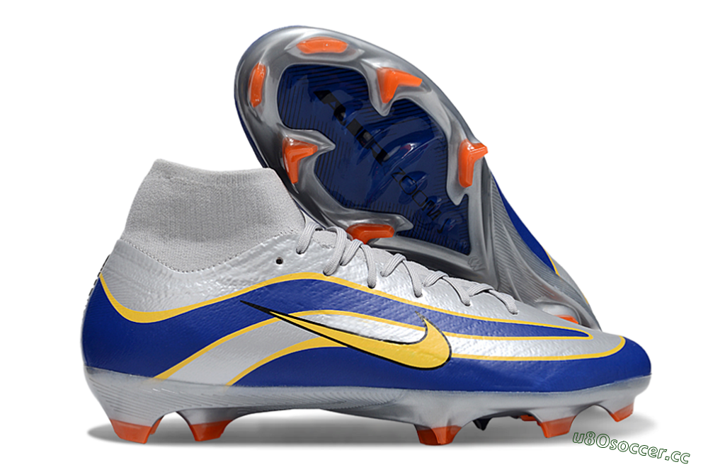 Unisex Nike Air Zoom Mercurial Superfly 10 Elite FG Firm Ground High-Tops Football Boots - Silver/Yellow/Blue 2
