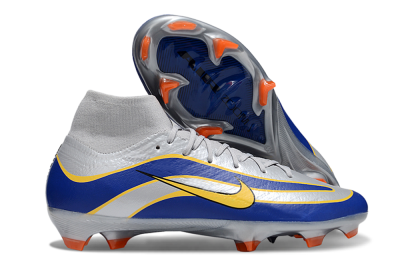 Unisex Nike Air Zoom Mercurial Superfly 10 Elite FG Firm Ground High-Tops Football Boots - Silver/Yellow/Blue