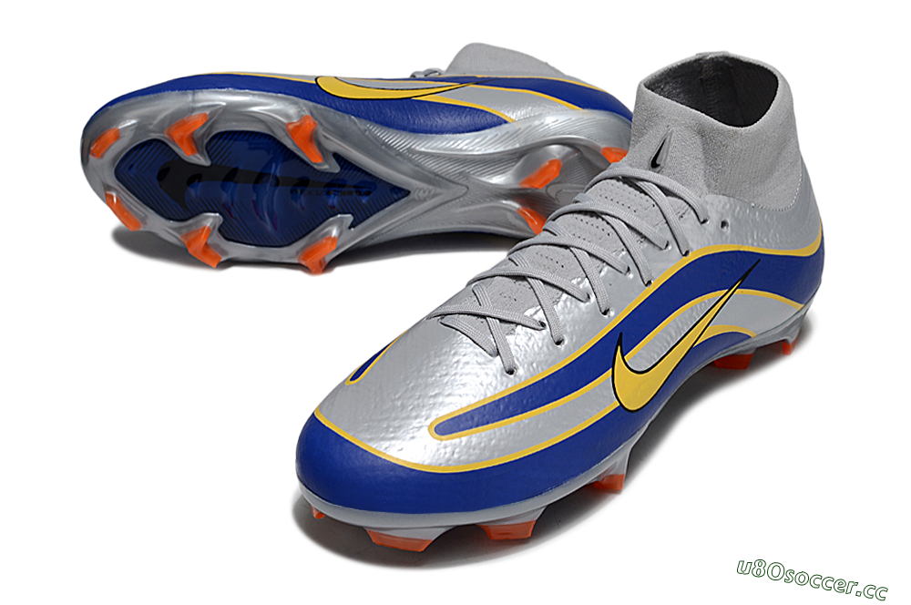 Unisex Nike Air Zoom Mercurial Superfly 10 Elite FG Firm Ground High-Tops Football Boots - Silver/Yellow/Blue 3