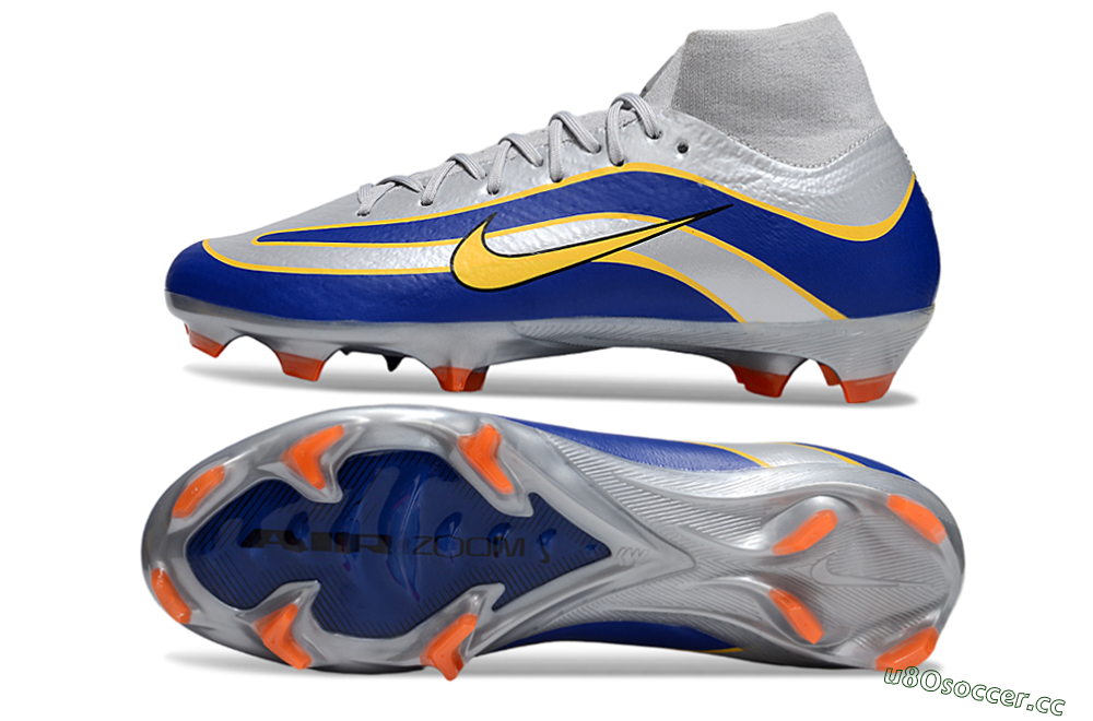 Unisex Nike Air Zoom Mercurial Superfly 10 Elite FG Firm Ground High-Tops Football Boots - Silver/Yellow/Blue 1