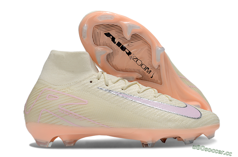 Unisex Nike Air Zoom Mercurial Superfly 10 Elite FG Firm Ground High-Tops Football Boots - Beige/Pink/Silver 2