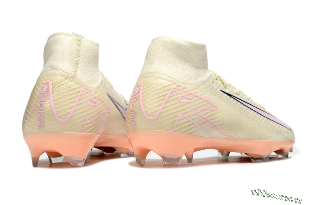 Unisex Nike Air Zoom Mercurial Superfly 10 Elite FG Firm Ground High-Tops Football Boots - Beige/Pink/Silver 6
