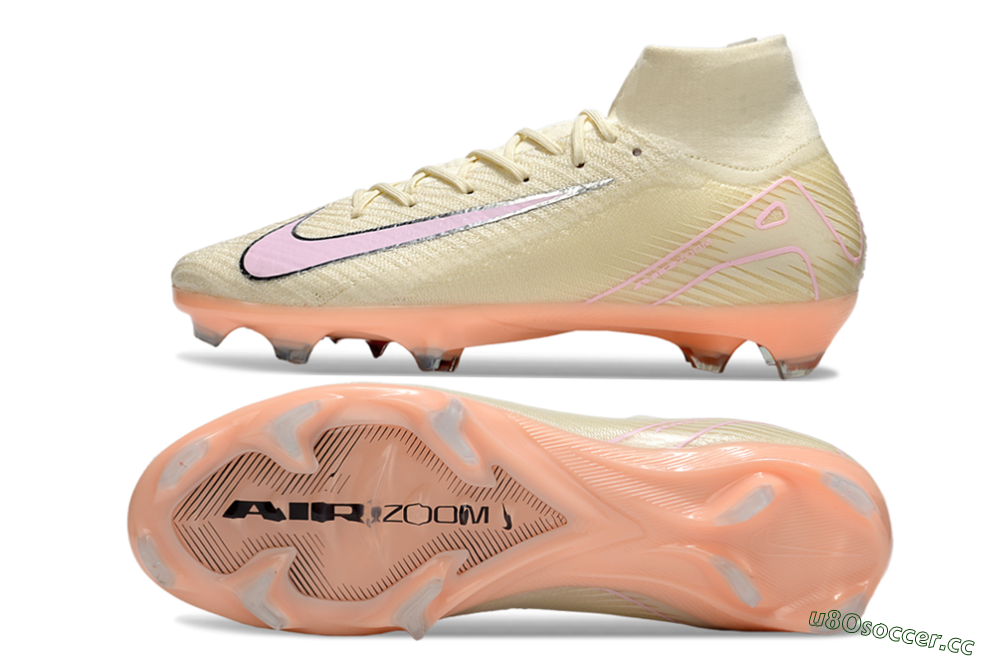 Unisex Nike Air Zoom Mercurial Superfly 10 Elite FG Firm Ground High-Tops Football Boots - Beige/Pink/Silver 1