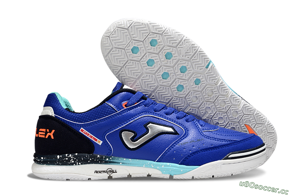 Men's Joma Top Flex IC Indoor & Futsal Low-Tops Football Shoes - Blue/Silver/Black 2
